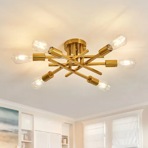 Miniatura 16 de ASGYISA Lámpara de Techo Semiempotrada de 8 Luces, Candelabro Sputnik de Metal Vintage Moderno Negro, Lámpara de Techo para Dormitorio Cocina