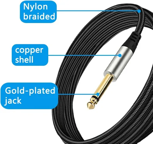Miniatura 6 de Paquete de 2 cables de guitarra de 1/4 de pulgada con conector TS recto de 0.249 in (16 pies-2 unidades)