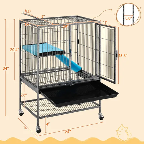Miniatura 4 de Yaheetech Jaula Metálica con Ruedas para Ratas Adultas/Hurones/Chinchillas Jaula para Animales Pequeños con Rampa Removible y Plataforma Negra
