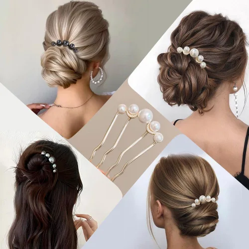 Miniatura 4 de 2 horquillas para el cabello en forma de U para moños, horquillas francesas para cabello grueso, peines laterales para mujer, peine de pelo negro