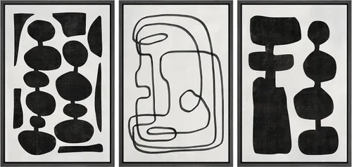 Miniatura 60 de SIGNLEADER Lienzo enmarcado para pared, juego de arte de collage de polígonos retro marrón tostado, ilustraciones con formas abstractas, arte