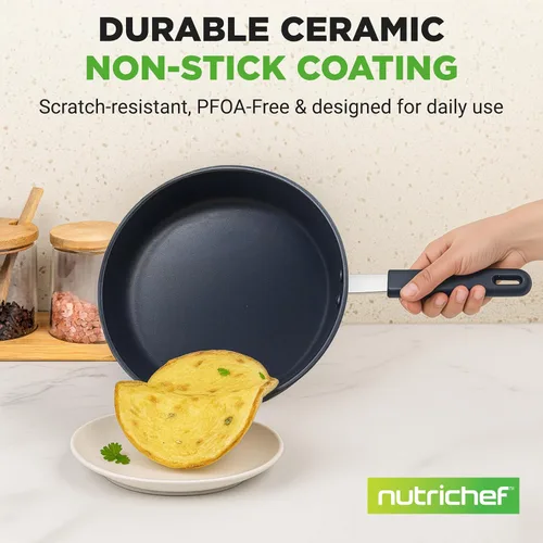 Miniatura 3 de NutriChef Sartén pequeña antiadherente de 8 pulgadas, sartén de cerámica con mango de silicona, revestimiento de cerámica, resistente a las manchas