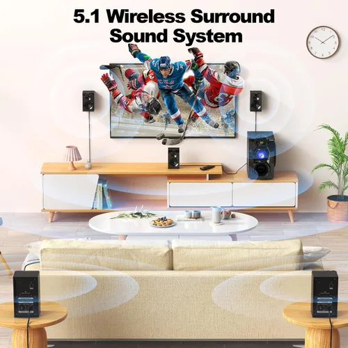Miniatura 5 de Bobtot Sistema de sonido envolvente inalámbrico, sistema de cine en casa, altavoces envolventes de 1000 W, subwoofer de 8 pulgadas, graves profundos