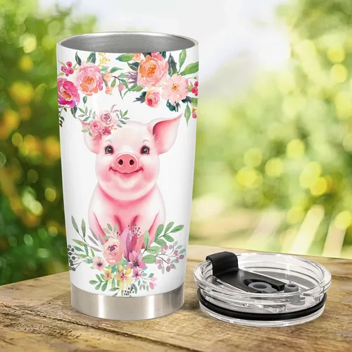 Miniatura 7 de 34HD Cute Pig - Vaso de 20 onzas con tapa, diseño de cerdo, de acero inoxidable, aislado al vacío, taza de café de viaje, regalo de cumpleaños