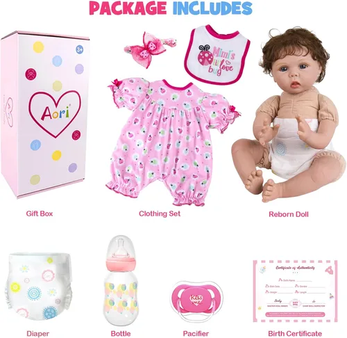 Miniatura 5 de Aori Muñecas de bebé Reborn realistas, cuerpo de tela ponderada realista de 22 pulgadas con extremidades de vinilo suave de 3/4, muñeca recién
