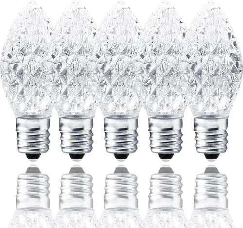 Miniatura 8 de Paquete de 25 bombillas LED C7 de repuesto - Bombillas blancas cálidas atenuables para luces de Navidad de cadena interior y exterior, bombillas LED