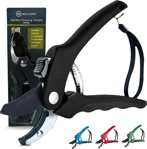 Miniatura 12 de Nevlers Tijeras de podar de yunque azul de 8 pulgadas resistentes Podadoras de mano para jardinería con cuchillas de acero, bloqueo de seguridad
