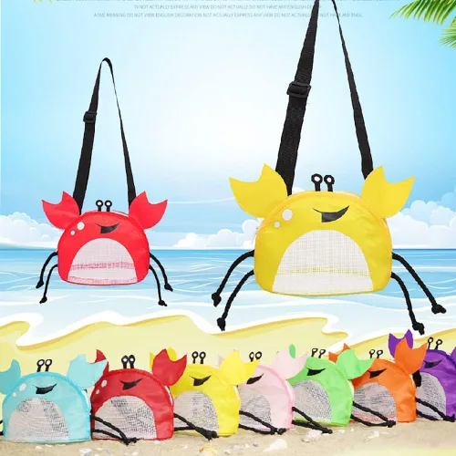 Miniatura 7 de Bolsa de malla de cangrejo para playa, bolsas de recolección de conchas de playa, juguetes de conchas de playa, correa ajustable para el hombro