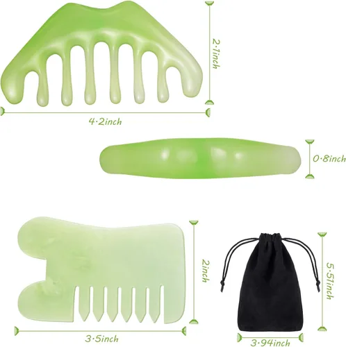 Miniatura 2 de Geiserailie 2 piezas de peines de jade suministros esteticista masaje piedra pelo Gua Sha raspado cuero cabelludo peine herramienta de masaje facial