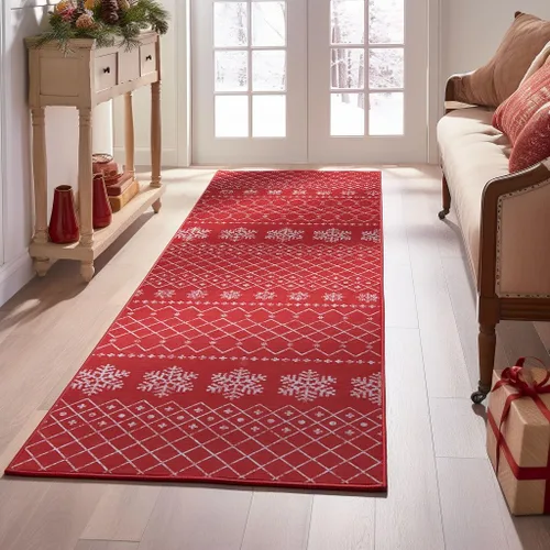 Miniatura 9 de COLLACT Alfombra de pasillo de Navidad de 2 x 10 pies, color verde sobre crema, alfombra de camino de árbol de Navidad, alfombra lavable, alfombra