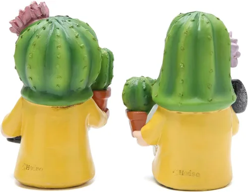Miniatura 4 de Hodao Figuras de gnomo de cactus, bonitas estatuas de gnomo de resina pintadas a mano para decoración de primavera y verano, hogar y jardín, patio