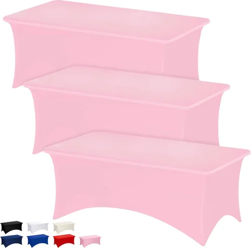 Miniatura 62 de Fixwal Paquete de 3 Manteles Negros para Mesas Rectangulares de 6 Pies, Manteles Rectangulares Elásticos de Spandex Ajustables de 6 Pies