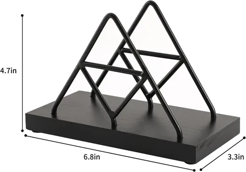 Miniatura 5 de Servilletero, forma triangular de alambre de metal y soporte de toalla de papel de madera, servilletero para mesa, dispensador de servilletas