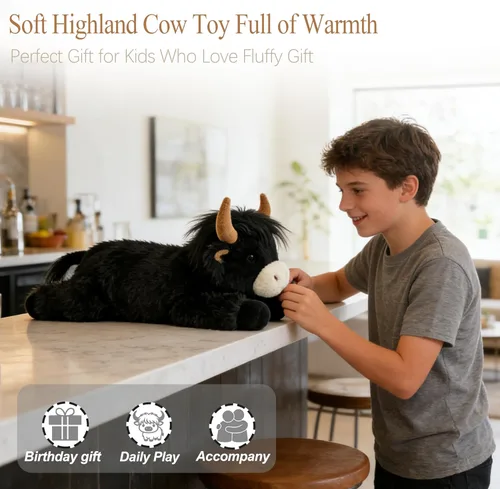 Miniatura 4 de Animales de peluche ponderados de 4 libras, lindos animales de peluche de vaca de las Tierras Altas ponderados - Juguetes de peluche de vaca