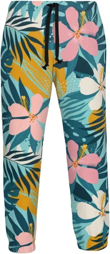 Miniatura 6 de ultaro Men's Casual Jogger Sweatpants Tropical Flowers and Palm Leaves Running Sweatpants with Pockets