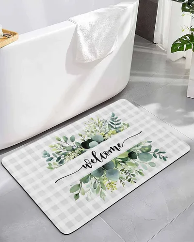 Tapete de baño de eucalipto a cuadros para bañera, antideslizante, de secado rápido y absorbente, tierra de diatomeas, cocina, ducha, fregadero,