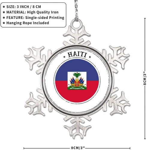 Miniatura 5 de Adornos de Navidad con la bandera de Haití 2022, adorno de copo de nieve, recuerdo de la ciudad del país, adornos de árbol de Navidad, regalo
