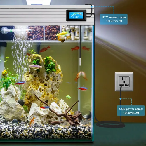 Miniatura 5 de KETOTEK Termómetro digital medidor de temperatura Fuente de alimentación USB con sonda de sensor para acuario, vehículo, carcasa de PC, incubadoras
