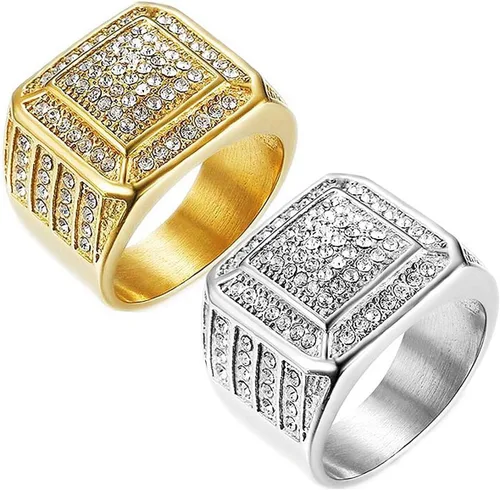 Miniatura 4 de LAIMIUMIU33 Anillo helado para hombre, anillo cuadrado suave, anillo de hip hop, anillo radiante de acero inoxidable 316, anillo brillante