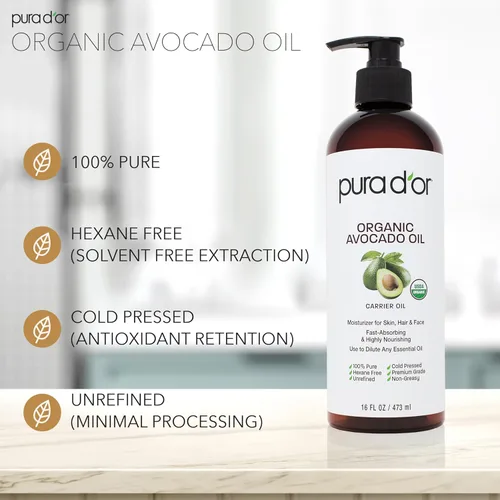 Miniatura 6 de PURA D'OR Aceites orgánicos de semilla de uva y aguacate de 16 onzas, paquete de aceites portadores 100% puros prensados en frío
