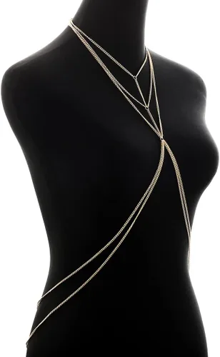 Miniatura 6 de Bounzhi Arnés de cadena para el cuerpo, sexy, plateado, collar de joyería para el cuerpo, cadenas de bikini para mujeres y niñas (plata)