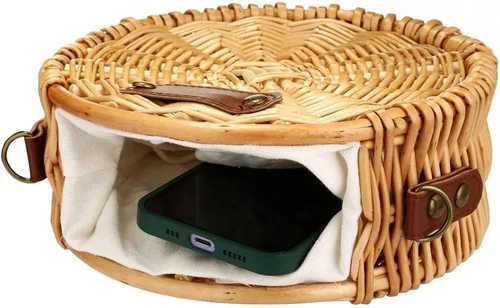 Miniatura 3 de Bolso de playa para mujer, bolso de mimbre rectangular tejido a mano, bolso de mimbre con perlas, bolso retro de paja de verano