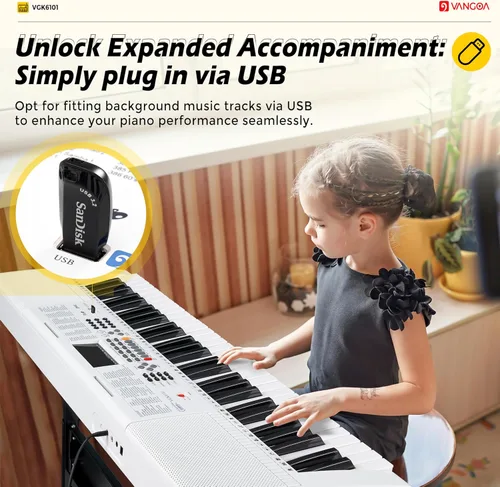 Miniatura 2 de Vangoa VGK6101 - Teclado de piano para principiantes, teclado de aprendizaje de 61 teclas con teclas iluminadas, teclado de piano eléctrico con 600