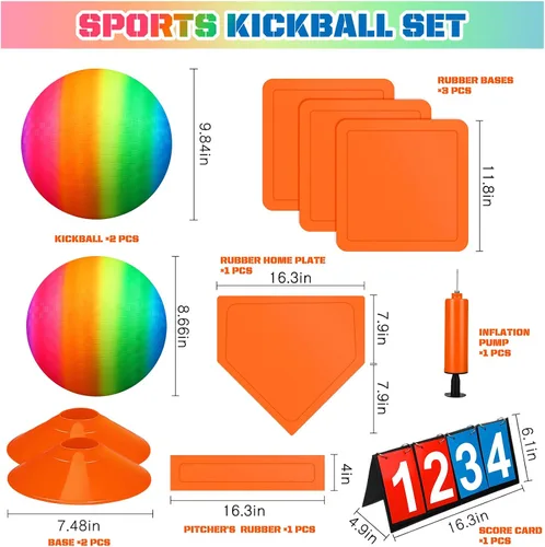 Miniatura 2 de Jenaai El juego de 9 piezas de kickball deportivo incluye 2 piezas de Kickball, 5 bases de marcador y bomba de baloncesto, fútbol, béisbol, tenis