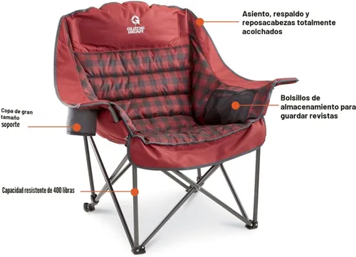 Miniatura 10 de Guide Gear Silla de campamento acolchada extragrande de gran tamaño, portátil, plegable, sillas grandes de descanso de campamento y playa para Azul