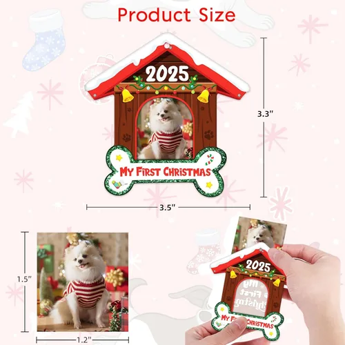 Miniatura 4 de FLYAB Adornos de la primera Navidad de Perros 2025-3.5 x 3.3 pulgadas, marco de fotos de perro acrílico, adorno personalizado para cachorro, adorno