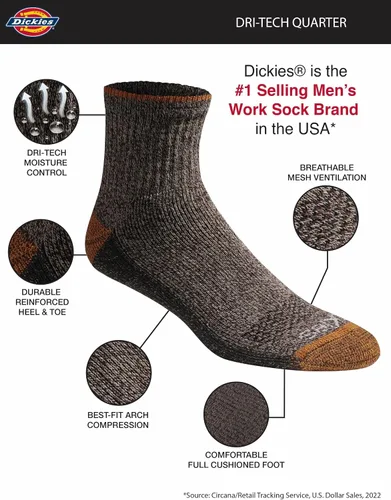 Miniatura 34 de Dickies Calcetines Dri-Tech para hombre con control de humedad, disponibles en tallas M-XXL (6, 12, 18 pares)