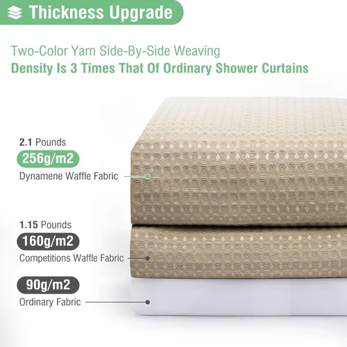 Miniatura 2 de Dynamene Cortina de ducha de tela beige – Cortinas de ducha de tela resistente con textura de gofre para baño, 256 GSM, juego de cortina de baño