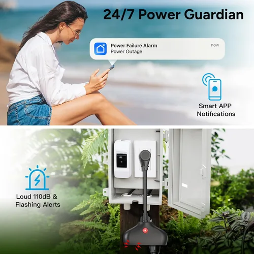 Miniatura 5 de Alarma de falla de energía WiFi, alertas de aplicación inteligente y sirena de 110 dB y uso en interiores y exteriores para congelador, bomba