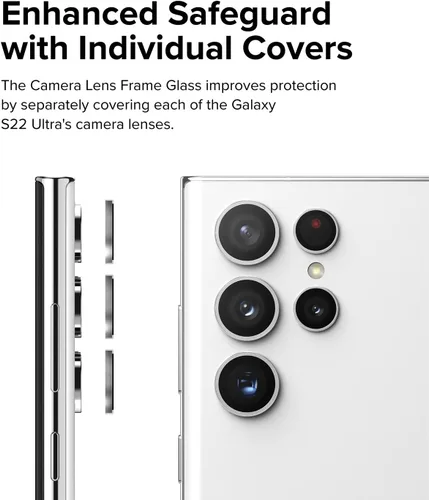 Miniatura 3 de Ringke Marco de lente de cámara de vidrio compatible con Samsung Galaxy S22 Ultra 5G, aluminio metal individual lente de cámara protector adhesivo