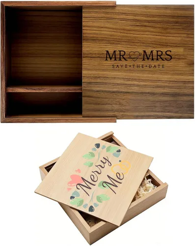 Miniatura 11 de Caja de regalo de madera pequeña personalizada con tapa deslizante, caja USB de recuerdo de madera personalizada con grabado láser con nombre
