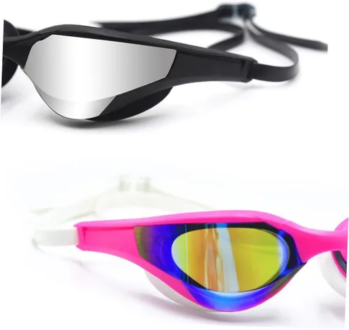 Miniatura 2 de VALICLUD Gafas de natación profesionales, marco negro con revestimiento de espejo plateado, gafas de natación impermeables antivaho para adultos
