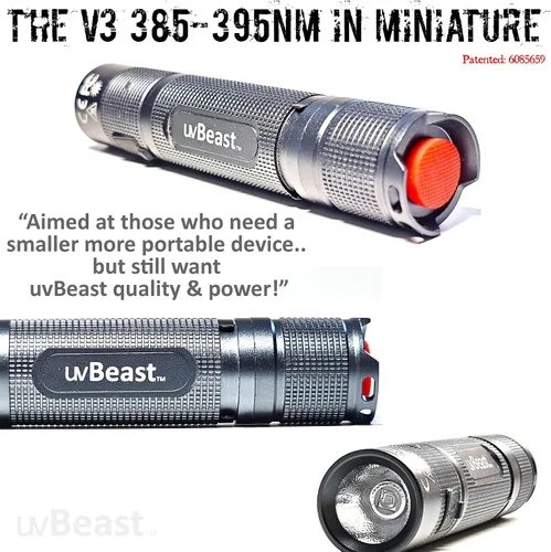 Miniatura 3 de uvBeast Nueva V3 MINI 385-395nm - Linterna UV de luz negra - Ultravioleta de baja contaminación - LED UV de 5 núcleos de grado profesional de alta