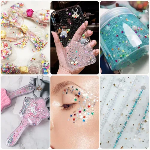 Miniatura 3 de Sourcingbay Stars Glitter 3mm PVC Holographic Gold Star Glitter for Resin Craft Nail Art Makeup Party Decoration 0.3oz