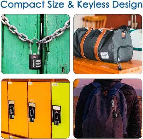 Miniatura 6 de Paquete de 2 cerraduras de equipaje aprobadas por la TSA, cerradura de cable de viaje combinada, candado impermeable de 3 dígitos, cerradura