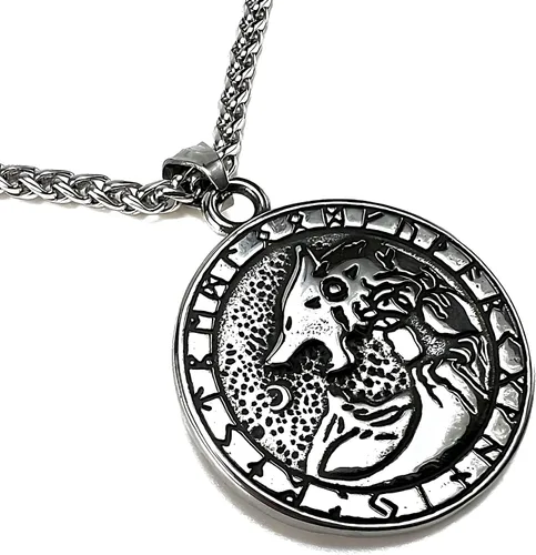 Miniatura 4 de FANCY-J Collar de talismán de lobo vikingo Fenrir cadena de acero inoxidable para hombre, joyería vintage para hombre, colgante de amuleto vikingo