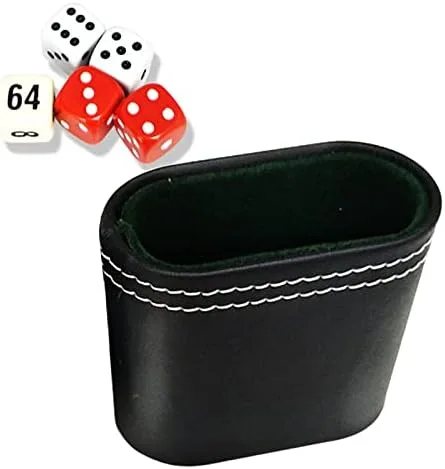 Miniatura 2 de Taza de cuero para dados de cuero negro, taza agitadora de dados portátil sin dados silenciosa agitando taza de dados para bar, KTV, póquer