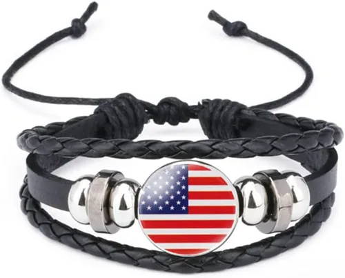 Miniatura 56 de vmcoatdu Mundial Muchas Banderas Nacionales Brazalete Retro de Aleación de Cuero para Pulsera de Cuerda Trenzada de Bandera Nacional
