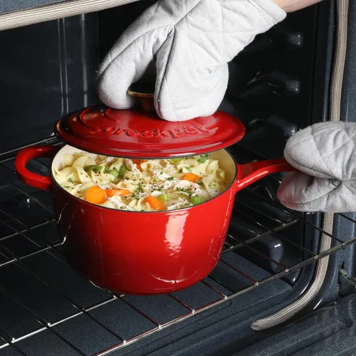 Miniatura 3 de Crock-Pot Cacerola de Hierro Fundido Esmaltado Europeo de 3 Cuartos con Tapa – Rojo Degradado, Utensilios de Cocina Duraderos Aptos para Horno