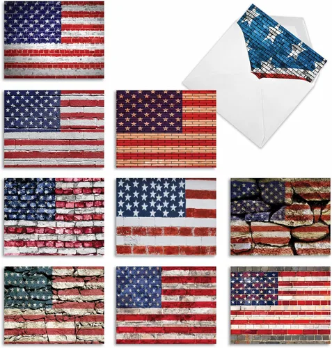 The Best Card Company - 10 tarjetas en caja de la bandera estadounidense en blanco (4 x 5.12 pulgadas) - Tarjetas patrióticas surtidas para todas