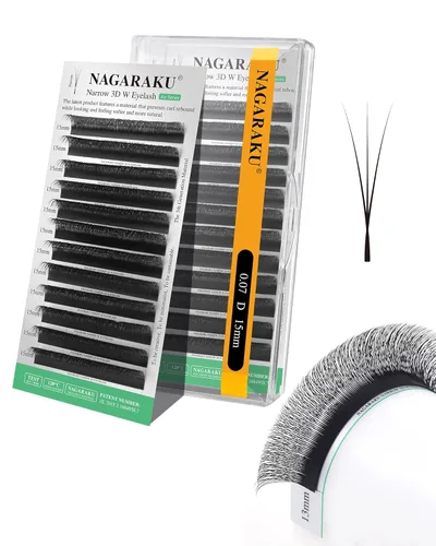 Miniatura 355 de NAGARAKU Extensiones de pestañas Double Tips 4D W, suministros con puntas dobles, gruesas con rizado D de 0.07 mm, bandeja mixta 8-15 mm, 0.07-D