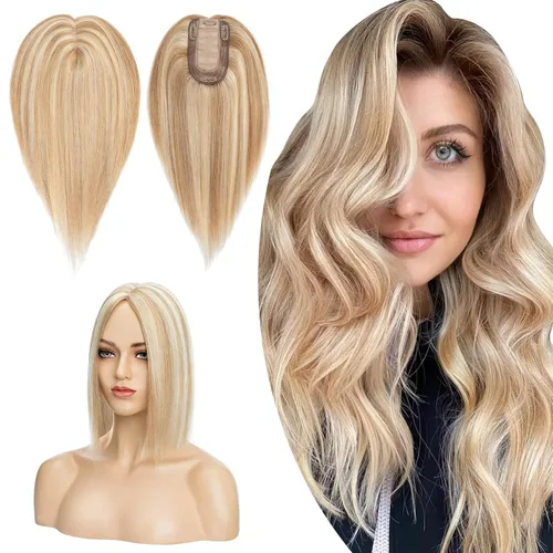 Miniatura 20 de Hairro Toppers de cabello humano 100% real para mujeres sin flequillo, postizos de cabello real con clip, base de seda transpirable para cubrir
