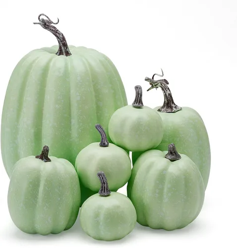 Miniatura 18 de Lizxun 7 calabazas artificiales de Halloween de espuma de imitación de calabaza naranja, calabazas de espuma de cosecha de otoño para otoño, Acción