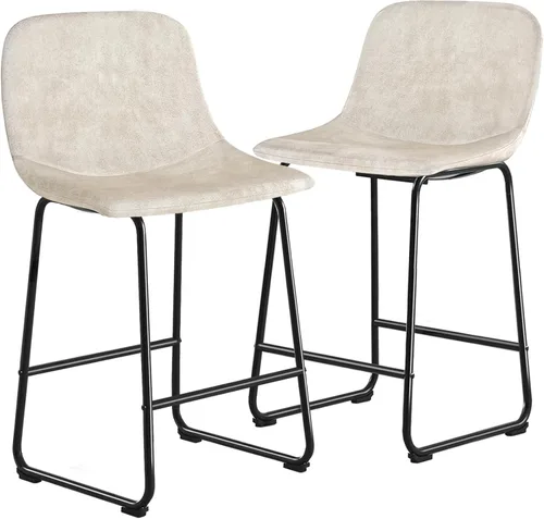 TAVR Furniture Leathaire - Juego de 2 taburetes de tela con altura de mostrador, sillas de isla sin brazos, con capacidad para hasta 500 libras,