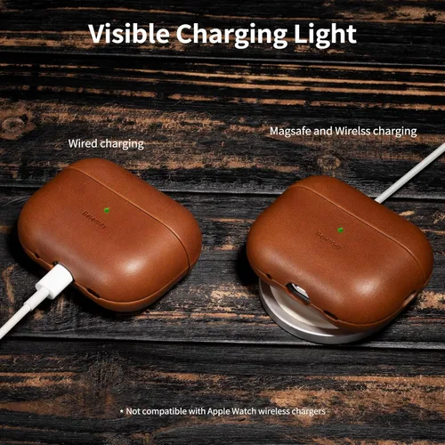 Miniatura 4 de Belemay Funda de cuero de grano completo curtido vegetal hecha a mano para AirPods Pro 3ª generación (2025), efecto de dos tonos, pátina natural