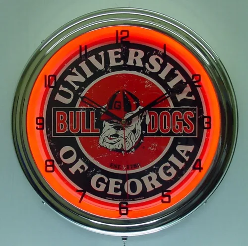 Miniatura 3 de University of Georgia Logo Sign Reloj de pared iluminado neón cromado rojo